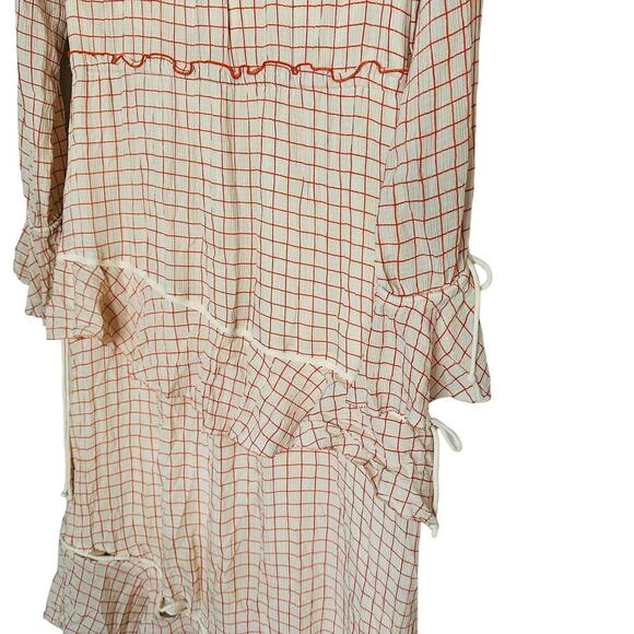 DEREK LAM 10 Crosby Cream Red Tiered Windowpane Asymmetrical Ruffle Dress Size 8 - Picture 9 of 14